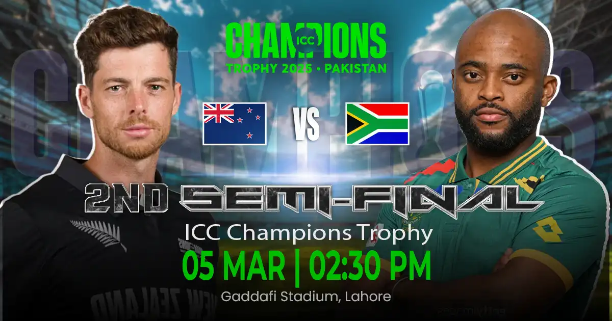 NZ vs SA 2nd Semi Final Champions Trophy 2025 Match Prediction, Fantasy Cricket Tips, Playing XI, and Pitch Report